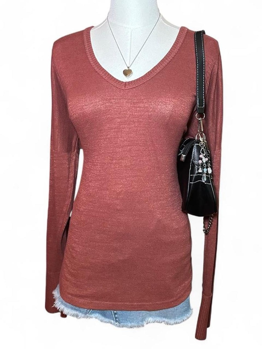 Abercrombie & Fitch V‑Neck Rose Taupe Sweater Preppy Coquette Granola Girl